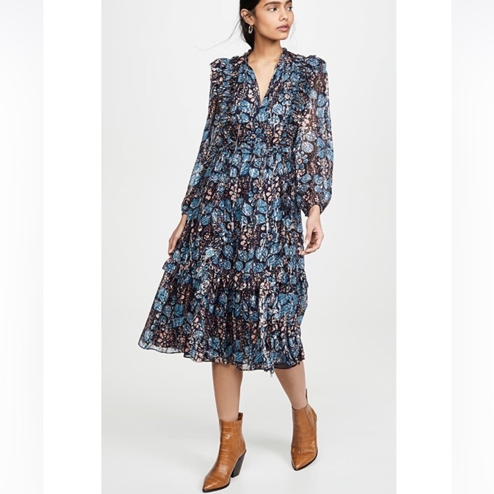 ULLA JOHNSON Seraphina Midi Dress in Indigo Sz 4
